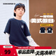 Converse匡威兒童裝男童長(cháng)袖T恤秋季假兩件上衣華夫格撞色拼接寬松圓領(lǐng)t恤 藏青藍 140 /68 【建議身高128-140cm】
