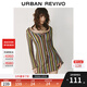 UR2025秋季新款女裝復古波浪紋系帶喇叭袖連衣裙UYL750009 多色 XL