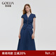 歌莉婭牛仔套裝裙新款復古港風(fēng)設計感v領(lǐng)背心上衣氣質(zhì)半裙1C6JAD090 80U深牛仔藍 XL