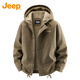 JEEP吉普棉服連帽棉衣男士保暖冬季羊羔絨加絨加厚戶(hù)外休閑夾克工裝 黑色 2XL 160-180斤