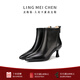 LING MEI CHEN高跟短靴黑色高端軟底羊皮女鞋真皮靴子百搭不累腳尖頭女靴高跟鞋 黑色6.5CM 37