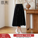 香影新中式國風(fēng)絲絨半身裙女2025冬裝新款輕奢提花暗紋黑色a字裙 黑色 L 165/68A/110-125斤