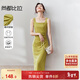 尚都比拉法式高級感連衣裙女秋季赫本風(fēng)長(cháng)款氣質(zhì)A字裙抽褶收腰顯瘦背帶裙