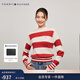 Tommy Hilfiger【半高領(lǐng)】秋冬女純棉慵懶復古寬條紋圓領(lǐng)內搭打底衫針織衫 紅白條紋XNN M （推薦：110-120斤）