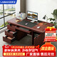 洛來(lái)寶辦公桌電腦桌辦公室經(jīng)典油漆寫(xiě)字臺桌子帶鍵盤(pán)抽1.2米（紅棕色）