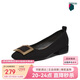 百思圖26春簡(jiǎn)約時(shí)尚金屬扣粗跟方頭女鞋B0016AQ638 絨面黑 38