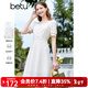 百圖betu女裝夏季新款連衣裙方領(lǐng)蕾絲面料裙子X(jué)型連衣裙女2303D04 米白 L