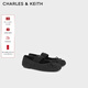CHARLES&KEITH25冬新品平底蝴蝶結瑪麗珍鞋芭蕾舞鞋新年禮物送女友CK1-70920211 BLACK TEXTURED黑色紋理 38 （245）