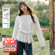 Olrain【5折】設計感抽繩蕾絲拼接長(cháng)袖T恤女裝春季2026新款溫柔顯瘦上衣 米白色 M