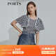 PORTS寶姿 商場(chǎng)同款新品女裝條紋荷葉邊短袖襯衫SL8B006KFB024 丈青白條紋 M (6)