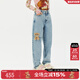 LALABOBO立體玩偶熊純棉牛仔褲寬松顯瘦男友風(fēng)2025新款高腰長(cháng)褲RBEA-ZC12 中藍白 常規 27