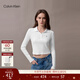 Calvin KleinJeans春秋女士休閑通勤ck刺繡羅紋彈力純色短款長(cháng)袖T恤POLO衫