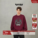 EVISU福神 男女同款佛頭印花復古休閑圓領(lǐng)寬松衛衣 酒紅色 XL 【建議選小1-2尺寸】
