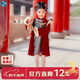 小淘孩兒童拜年服套裝冬季加絨男童女童過(guò)年漢服紅色新年唐裝錦歲女120