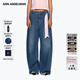 ANN ANDELMAN【李沁同款】深藍色復古破洞做舊闊腿彎刀牛仔褲休閑長(cháng)褲 藍色 27