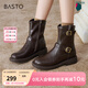 百思圖冬新款潮酷加絨保暖粗跟女馬丁靴通勤皮短靴棉鞋W2551DZ4 棕色絨里 38
