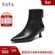 他她（TATA）加絨靴子2025秋冬牛皮短靴細跟短筒靴黑色洋氣高跟靴UWT01DD5 黑色（絨里） 37