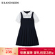 E·LAND KIDS海鹽少衣戀女童連衣裙25年夏季學(xué)院風(fēng)娃娃領(lǐng)百褶 Navy藏青色/59 160 cm