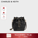 CHARLES&KEITH絎縫菱格鏈條水桶包雙肩包包女包女友生日新年禮物CK2-10701506 Black黑色 M