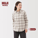MUJI 女式 法蘭絨 襯衫領(lǐng) 長(cháng)袖襯衫襯衣內搭上衣純棉冬季女裝格子 米白色格紋 S （155/80A）