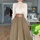 快津KUAIJIN2026春季名媛小香風(fēng)御姐輕熟氣質(zhì)港味減齡職業(yè)半身裙兩件 杏色襯衣+半身裙【套裝 含腰帶】 XS