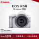 佳能（Canon）R50 微單相機高速連拍家庭旅游視頻拍攝4KVolg小型便攜照相機 EOSR50 18-45 STM 白色套機 送禮好物 基礎套餐【128G卡+電池+充電器】