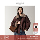 玖姿·安娜蔻美式工裝風(fēng)拼毛翻領(lǐng)谷倉夾克外套女2025冬季新款 紅咖 L