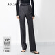 MO&Co.休閑褲輕運動(dòng)風(fēng)橡筋拼接高腰西褲精裁及地直筒通勤女摩安珂 炭黑花灰色-第2批 L 170