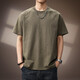 貴色高端竹節棉短袖T恤男純棉寬松復古夏季新款圓領(lǐng)純色薄款體恤 橄欖綠 L  適合130-145斤