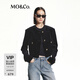 MO&Co.外套棉質(zhì)奢光細絨短款箱型圓領(lǐng)口袋夾克金扣小香風(fēng)摩安珂 黑色 S 160