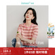 茵曼（INMAN）索羅納涼感條紋短袖t恤女裝輕薄2026夏季新款針織衫上衣 藕粉色 L