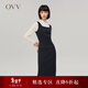 OVV秋冬熱賣(mài)女裝法式方領(lǐng)豎條紋寬吊帶學(xué)院風(fēng)修身無(wú)袖背心裙 藏青條紋A1 L