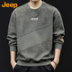 JEEP吉普衛衣男春秋季圓領(lǐng)長(cháng)袖T恤撞色拼接寬松休閑男士上衣 灰綠3XL