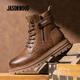 JASONWOOD品牌男鞋2025冬季新款男士真皮加絨高幫馬丁靴保暖棉鞋加厚雪地靴 棕色單鞋【正品男鞋】 42 (260mm)