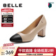 百麗（Belle）氣質(zhì)百搭高跟鞋女粗跟商場(chǎng)同款通勤舒適羊皮高跟單鞋B2E1DAQ4 杏色 37 (235mm)
