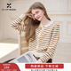 香影撞色條紋針織開(kāi)衫女長(cháng)袖2025冬季新款溫柔風(fēng)圓領(lǐng)毛衣直筒外套 米咖 M 160/84A/95-110斤