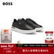 雨果博斯BOSS【情人節禮物】男士經(jīng)典條紋細節皮革運動(dòng)鞋 001-黑色 41