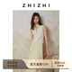 致知ZHIZHI 宮櫻春 壓褶A字半身裙女25春季新款優(yōu)雅經(jīng)典利落傘裙 明清黃 S