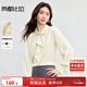 尚都比拉優(yōu)雅氣質(zhì)輕熟時(shí)尚飄帶領(lǐng)襯衫女長(cháng)袖雪紡衫通勤百搭上衣 杏色 M 