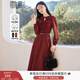 香影赫本風(fēng)法式連衣裙女2026春季新款針織拼接長(cháng)袖大方得體的裙子 紅色 S