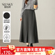 熙世界（sllsky）灰色針織風(fēng)琴百褶裙2025秋冬新款通勤百搭高腰a字中長(cháng)裙 貴族灰 XL