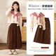 艾卡諾 I.KARNOW女童冬季連衣裙兒童2026新年毛衣套裝大童本命年洋氣燈芯絨長(cháng)裙子 19931米色+6182咖色（含可拆卸披肩） 120