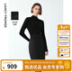 朗姿冬季新款法式設計感半高領(lǐng)氣質(zhì)顯瘦針織連衣裙修身裙子 黑色 XL