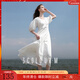 三彩2025夏季新款簡(jiǎn)約法式小白裙燈籠袖連衣裙大擺長(cháng)裙浪漫M 云朵白 L 165/88A