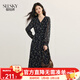 熙世界（sllsky）黑色碎花V領(lǐng)連衣裙秋季2025新款法式氣質(zhì)收腰雪紡長(cháng)裙子 藏青底彩花 M