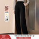 香影直筒闊腿褲女2025秋冬新款高腰抽繩垂感休閑褲加絨設計感長(cháng)褲 黑色 L