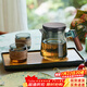 憶壺茶（YIHUTEA）整套茶具泡茶壺套裝玻璃茶杯茶水分離煮茶器辦公室懶人杯子帶茶盤(pán) 【含托盤(pán)】輕奢黑 壺+木圈2杯 4件
