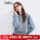 百圖betu女裝冬季新款毛衣圓領(lǐng)復古牛仔撞色拼接袖毛衫女2411T47 灰色 M