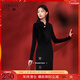 三彩【墨花月白】2025冬季新款立領(lǐng)修身長(cháng)袖針織連衣裙長(cháng)裙C 經(jīng)典黑 M 160/84A