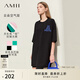 AMII女裝2025秋季新款極簡(jiǎn)chill寬松中長(cháng)落肩短袖繡花空氣層T 黑色 均碼
